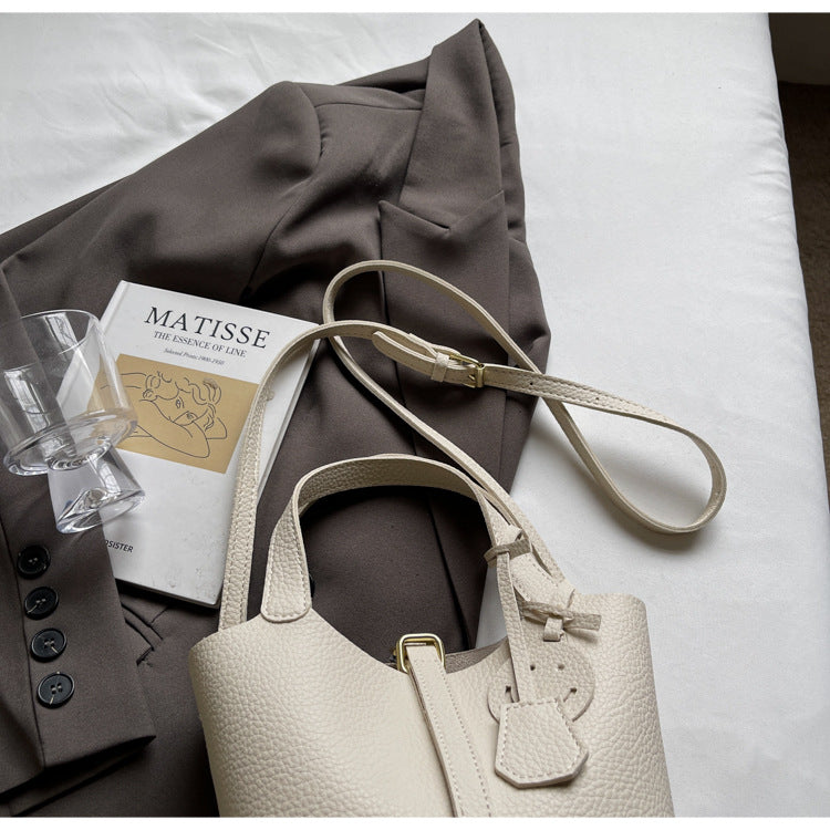 High-end Lychee Pattern Handheld Bucket Bag Fashionable Versatile Shoulder Bag Stylish Casual Crossbody Bag