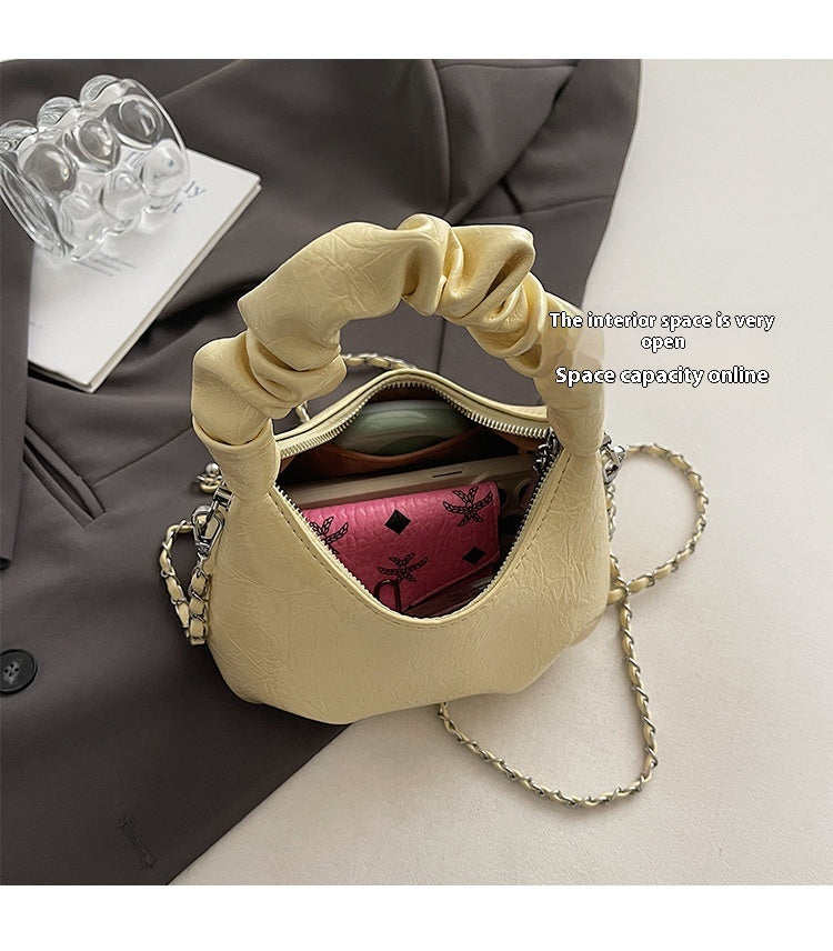 High-end Pleated Handbag Small Square Bag Versatile Stylish Chain Commuter Shoulder Crossbody Bag