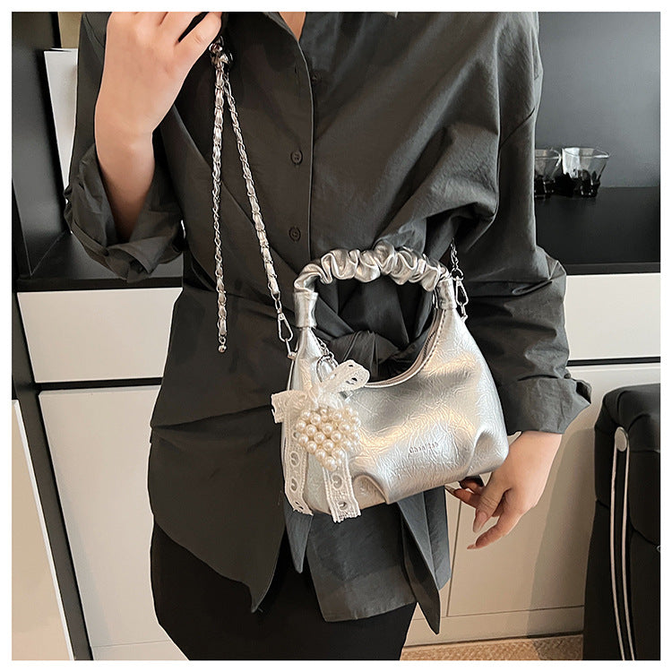 High-end Pleated Handbag Small Square Bag Versatile Stylish Chain Commuter Shoulder Crossbody Bag