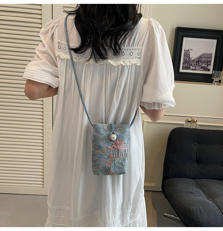 New Chinese Style Embroidered Phone Bag, Fashionable Versatile Casual Shoulder Crossbody Bag