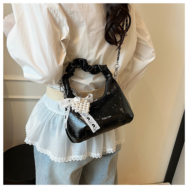 High-end Pleated Handbag Small Square Bag Versatile Stylish Chain Commuter Shoulder Crossbody Bag