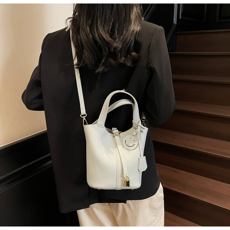 High-end Lychee Pattern Handheld Bucket Bag Fashionable Versatile Shoulder Bag Stylish Casual Crossbody Bag