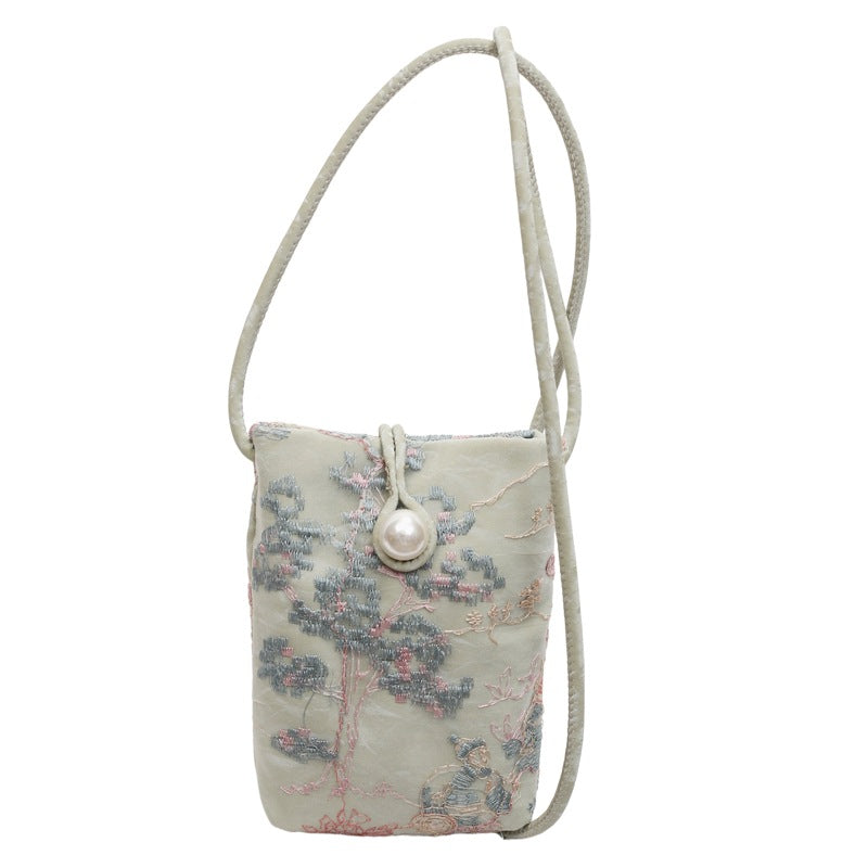 New Chinese Style Embroidered Phone Bag, Fashionable Versatile Casual Shoulder Crossbody Bag