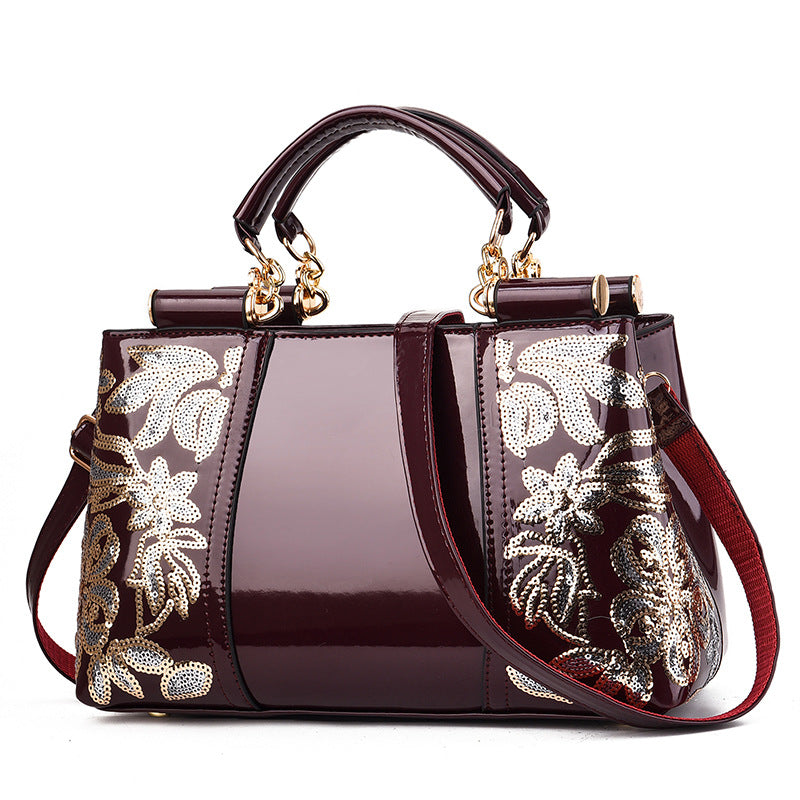Shiny Patent Leather Bridal Handbag - Stylish Large-Capacity Wedding Tote for Women (Shoulder/Crossbody Bag)