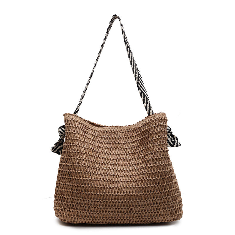New Trendy Woven Shoulder Tote Bag Beach Vacation Beach Bag