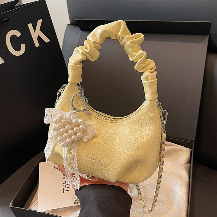 High-end Pleated Handbag Small Square Bag Versatile Stylish Chain Commuter Shoulder Crossbody Bag