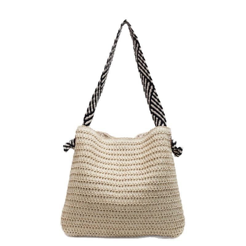 New Trendy Woven Shoulder Tote Bag Beach Vacation Beach Bag