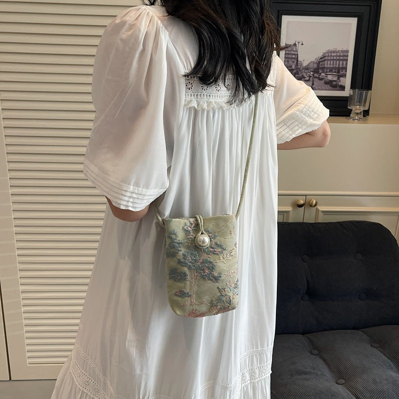 New Chinese Style Embroidered Phone Bag, Fashionable Versatile Casual Shoulder Crossbody Bag