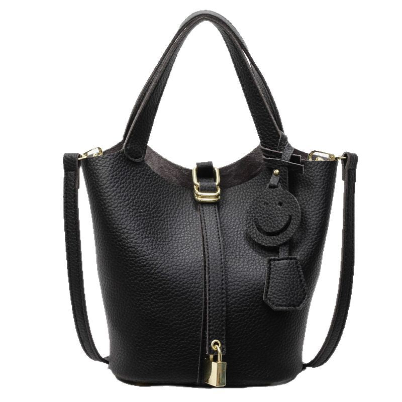 High-end Lychee Pattern Handheld Bucket Bag Fashionable Versatile Shoulder Bag Stylish Casual Crossbody Bag