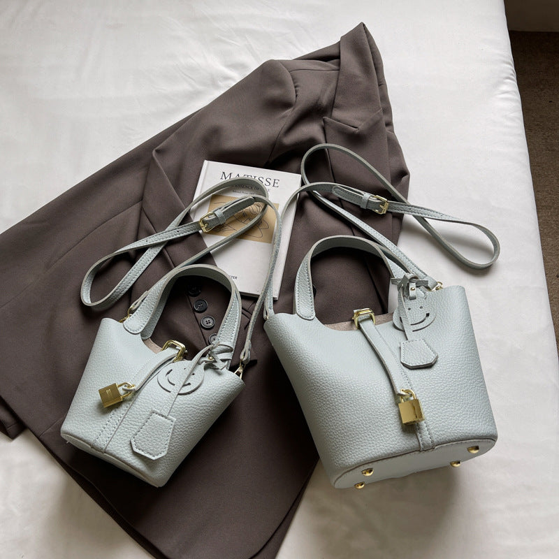 High-end Lychee Pattern Handheld Bucket Bag Fashionable Versatile Shoulder Bag Stylish Casual Crossbody Bag