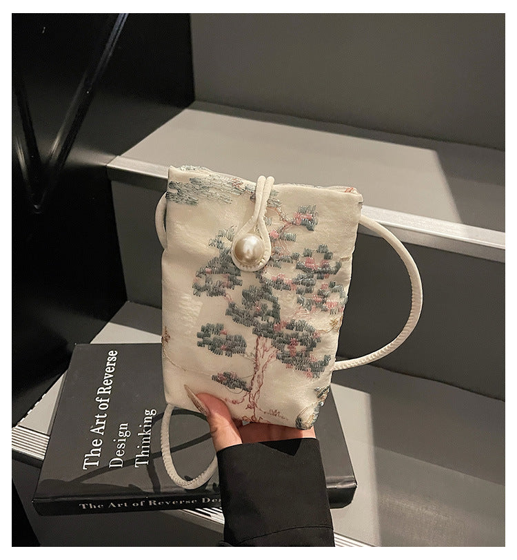 New Chinese Style Embroidered Phone Bag, Fashionable Versatile Casual Shoulder Crossbody Bag