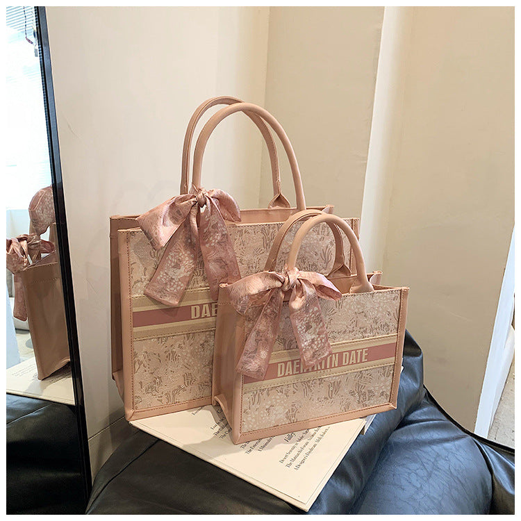 Large Capacity Embroidered Tote Bag Advanced Texture Niche Commuter Hand-Carrying Bag Shoulder Messenger Bag Casual Big Bag