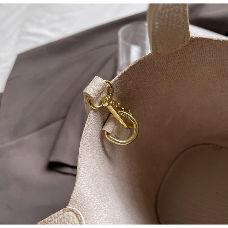 High-end Lychee Pattern Handheld Bucket Bag Fashionable Versatile Shoulder Bag Stylish Casual Crossbody Bag