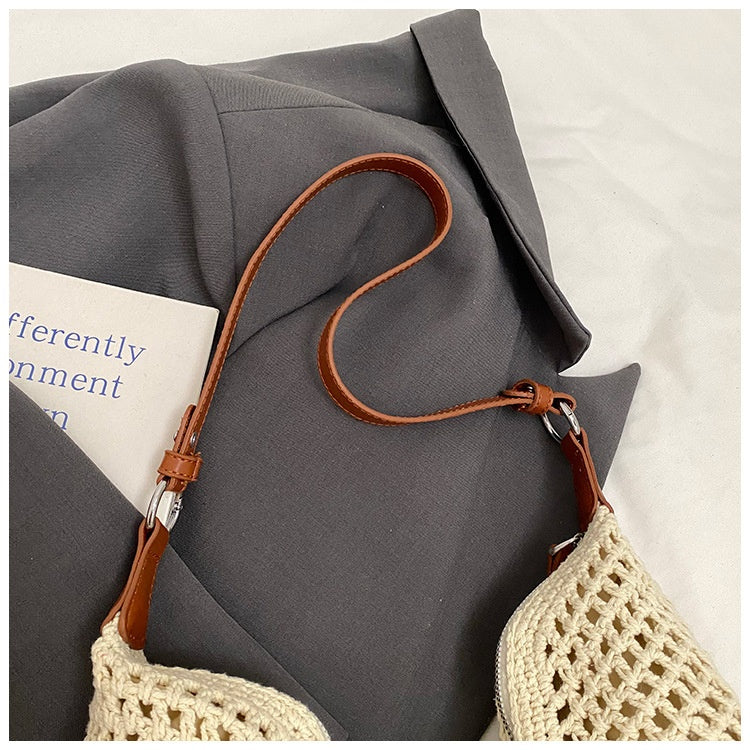 Large Capacity Cotton Thread Woven Underarm Bag Hollow Out Seaside Vacation Beach Travel Shoulder Bag