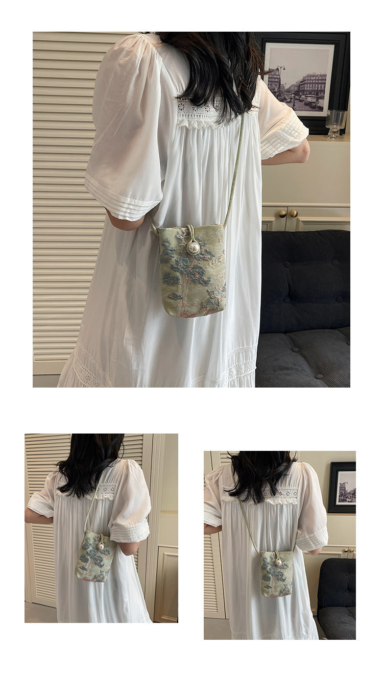 New Chinese Style Embroidered Phone Bag, Fashionable Versatile Casual Shoulder Crossbody Bag