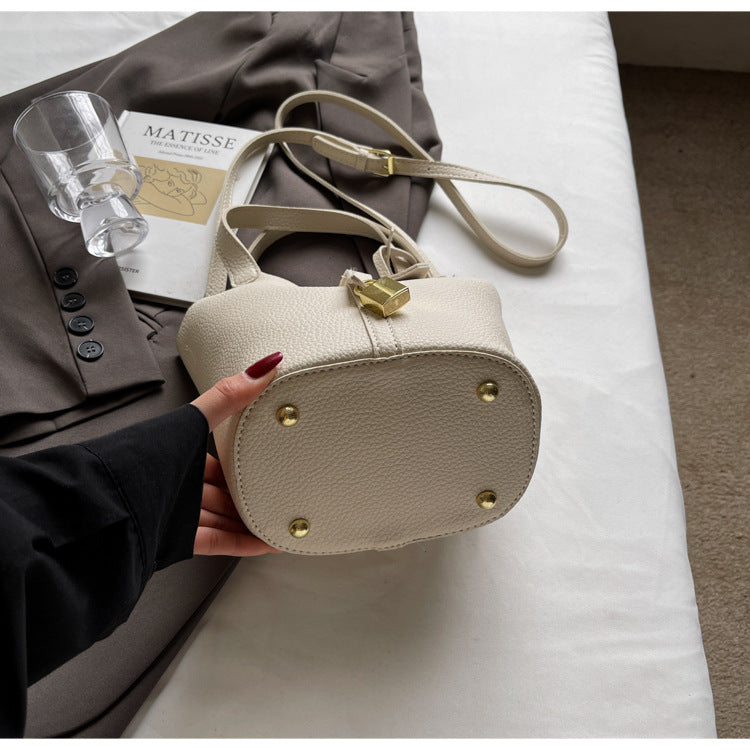 High-end Lychee Pattern Handheld Bucket Bag Fashionable Versatile Shoulder Bag Stylish Casual Crossbody Bag