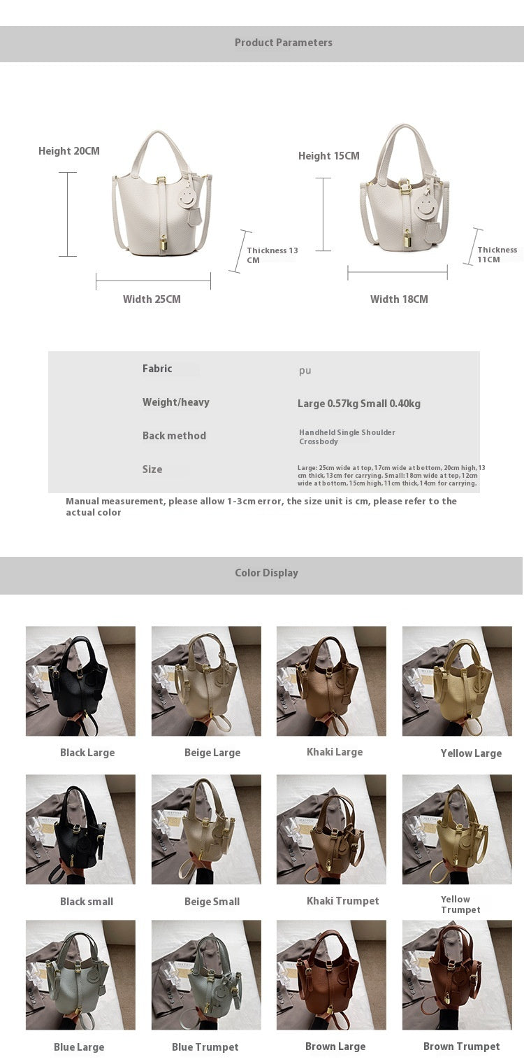 High-end Lychee Pattern Handheld Bucket Bag Fashionable Versatile Shoulder Bag Stylish Casual Crossbody Bag