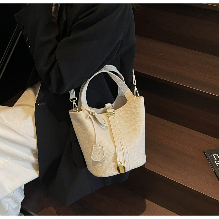 High-end Lychee Pattern Handheld Bucket Bag Fashionable Versatile Shoulder Bag Stylish Casual Crossbody Bag