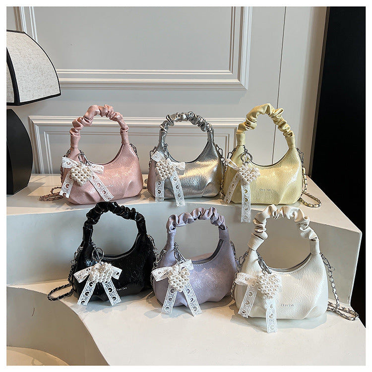 High-end Pleated Handbag Small Square Bag Versatile Stylish Chain Commuter Shoulder Crossbody Bag