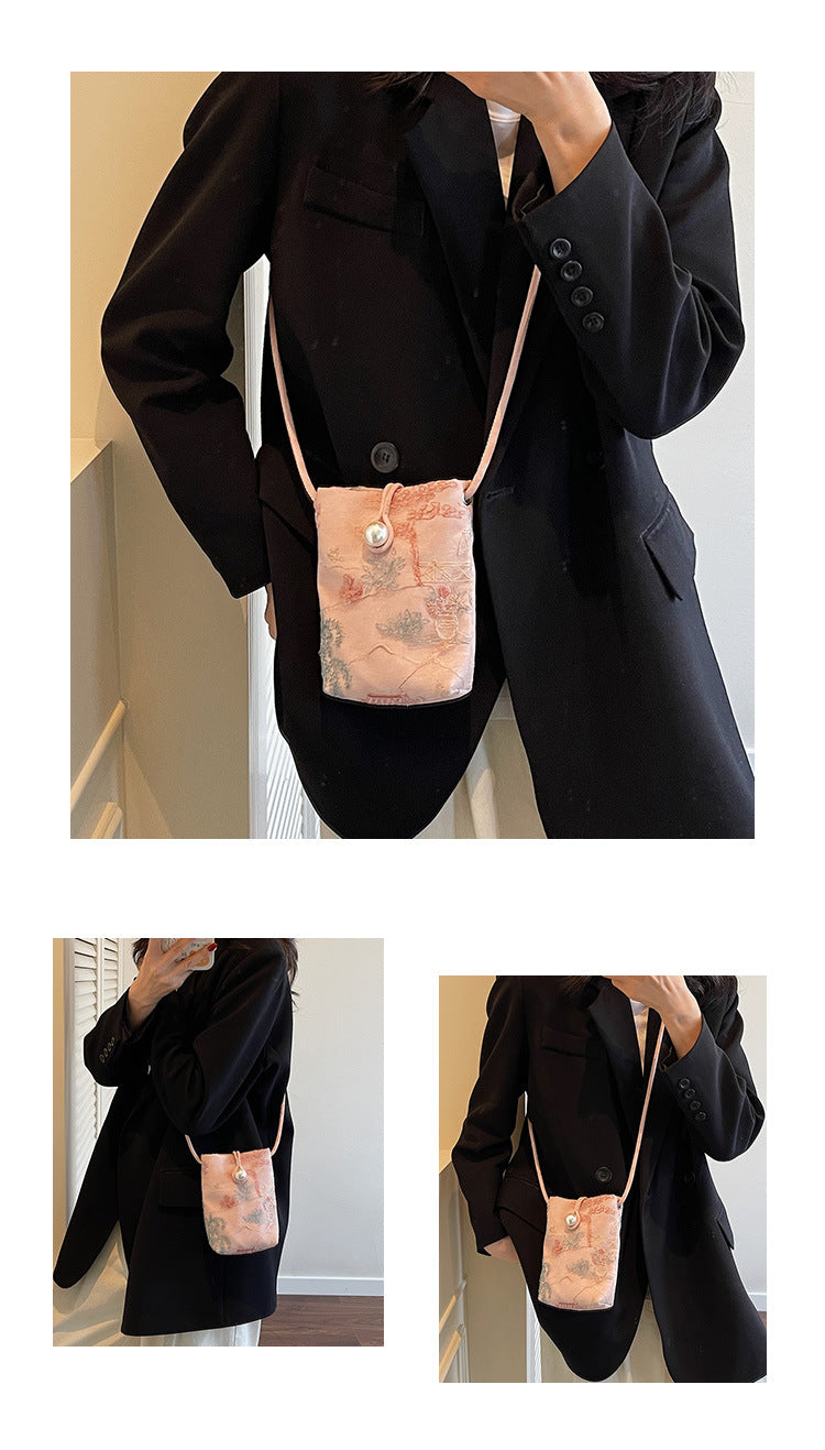 New Chinese Style Embroidered Phone Bag, Fashionable Versatile Casual Shoulder Crossbody Bag