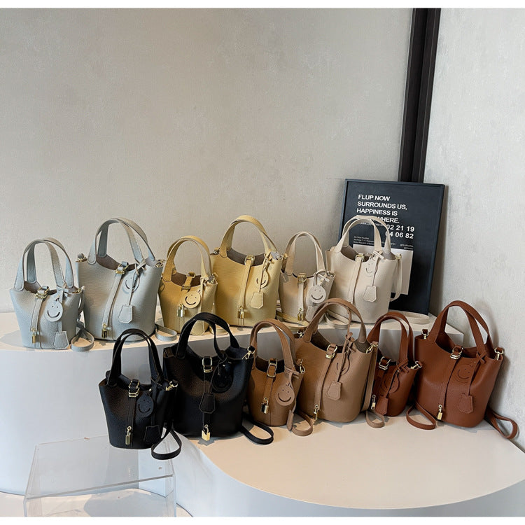 High-end Lychee Pattern Handheld Bucket Bag Fashionable Versatile Shoulder Bag Stylish Casual Crossbody Bag