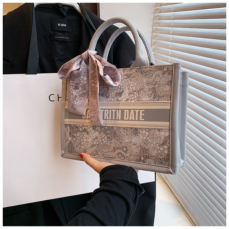 Large Capacity Embroidered Tote Bag Advanced Texture Niche Commuter Hand-Carrying Bag Shoulder Messenger Bag Casual Big Bag