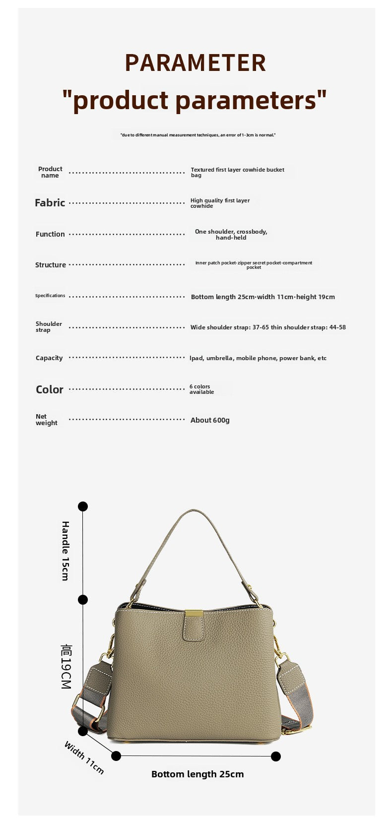 Fashionable Cowhide Leather Women's Large-Capacity Bucket BagVersatile Commuting Genuine Leather Crossbody/Shoulder/Handbag