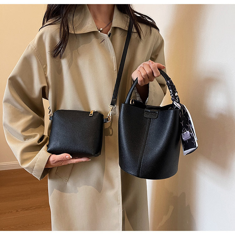 High-Quality Texture Solid Color Basket Bag Trendy Fashion Handbag Crossbody Bag