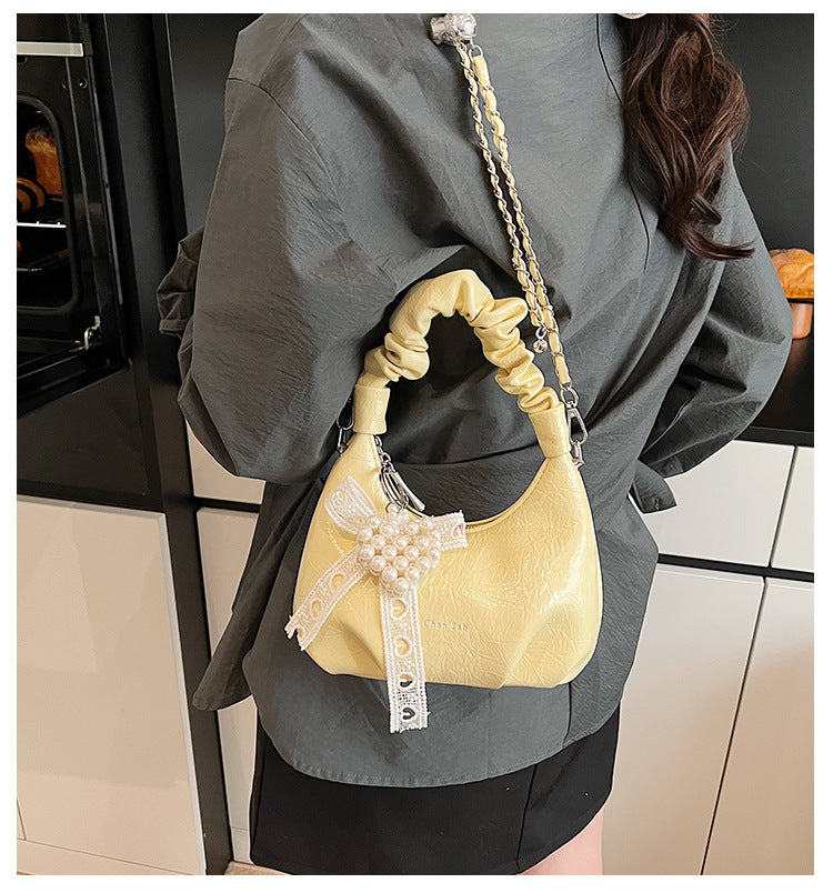 High-end Pleated Handbag Small Square Bag Versatile Stylish Chain Commuter Shoulder Crossbody Bag