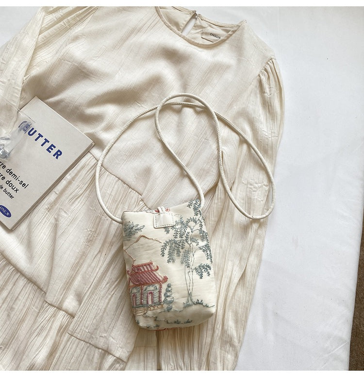New Chinese Style Embroidered Phone Bag, Fashionable Versatile Casual Shoulder Crossbody Bag