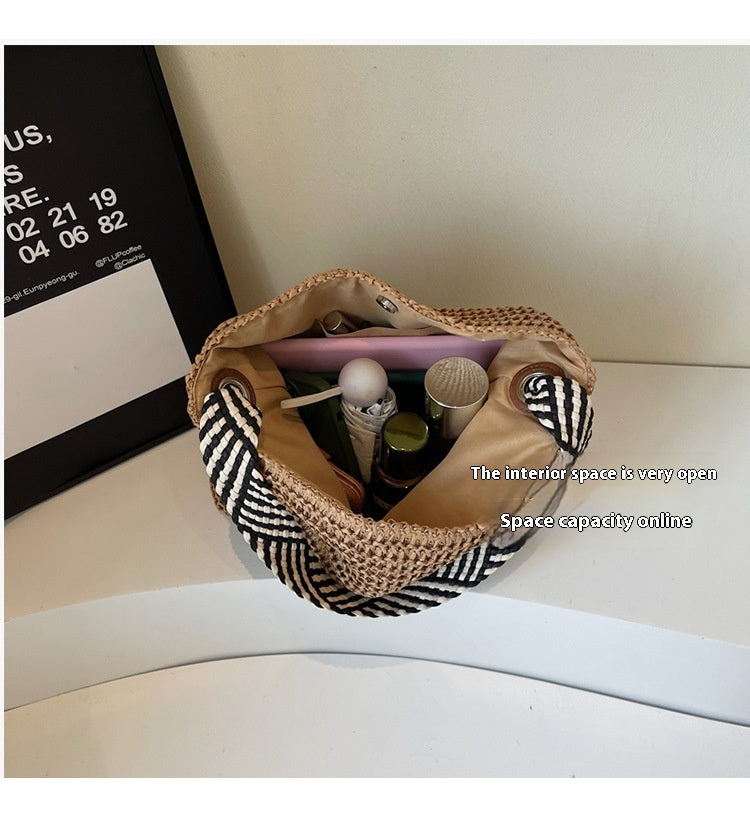 New Trendy Woven Shoulder Tote Bag Beach Vacation Beach Bag
