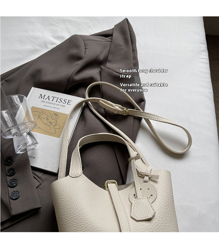 High-end Lychee Pattern Handheld Bucket Bag Fashionable Versatile Shoulder Bag Stylish Casual Crossbody Bag