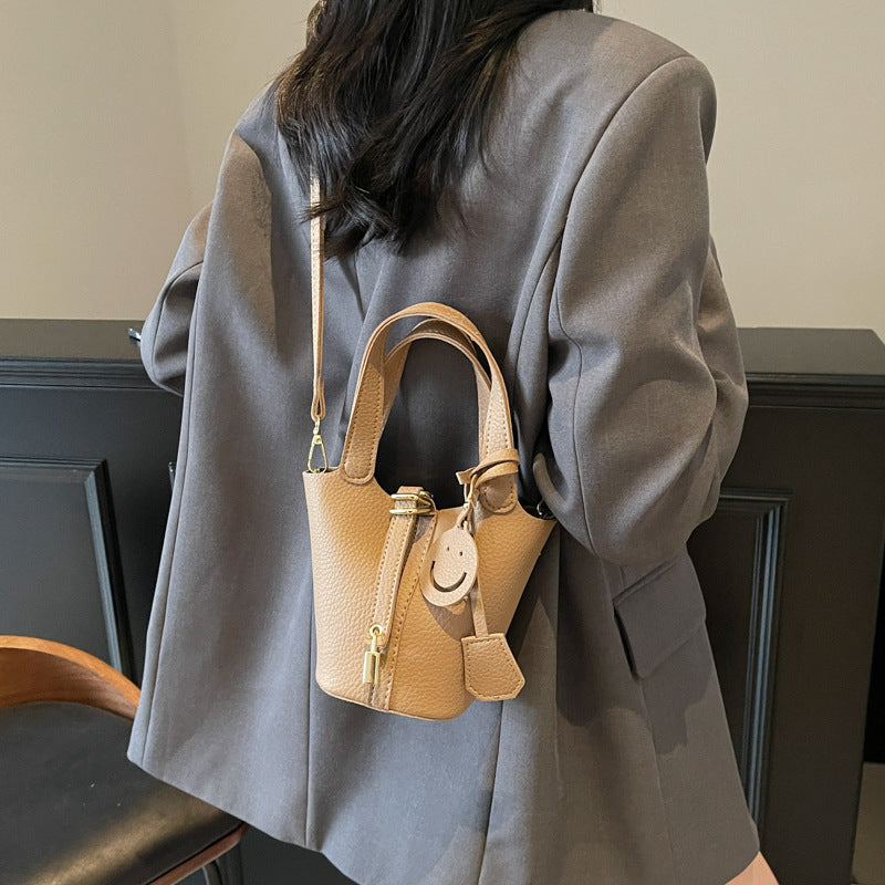 High-end Lychee Pattern Handheld Bucket Bag Fashionable Versatile Shoulder Bag Stylish Casual Crossbody Bag