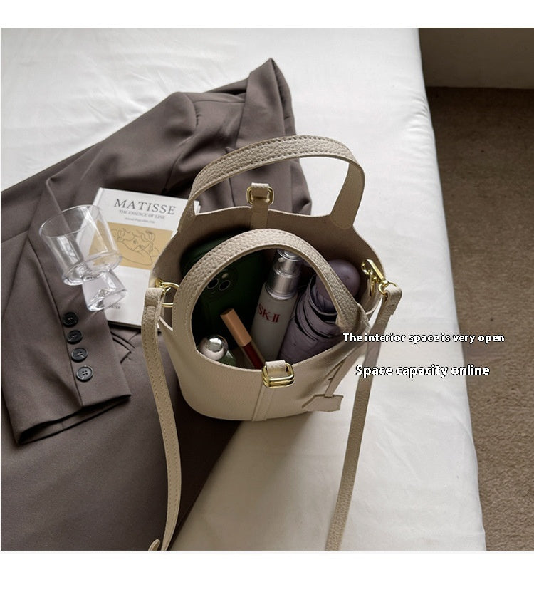 High-end Lychee Pattern Handheld Bucket Bag Fashionable Versatile Shoulder Bag Stylish Casual Crossbody Bag