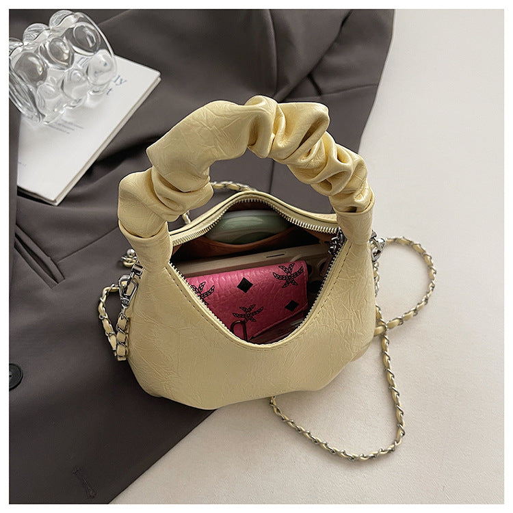 High-end Pleated Handbag Small Square Bag Versatile Stylish Chain Commuter Shoulder Crossbody Bag