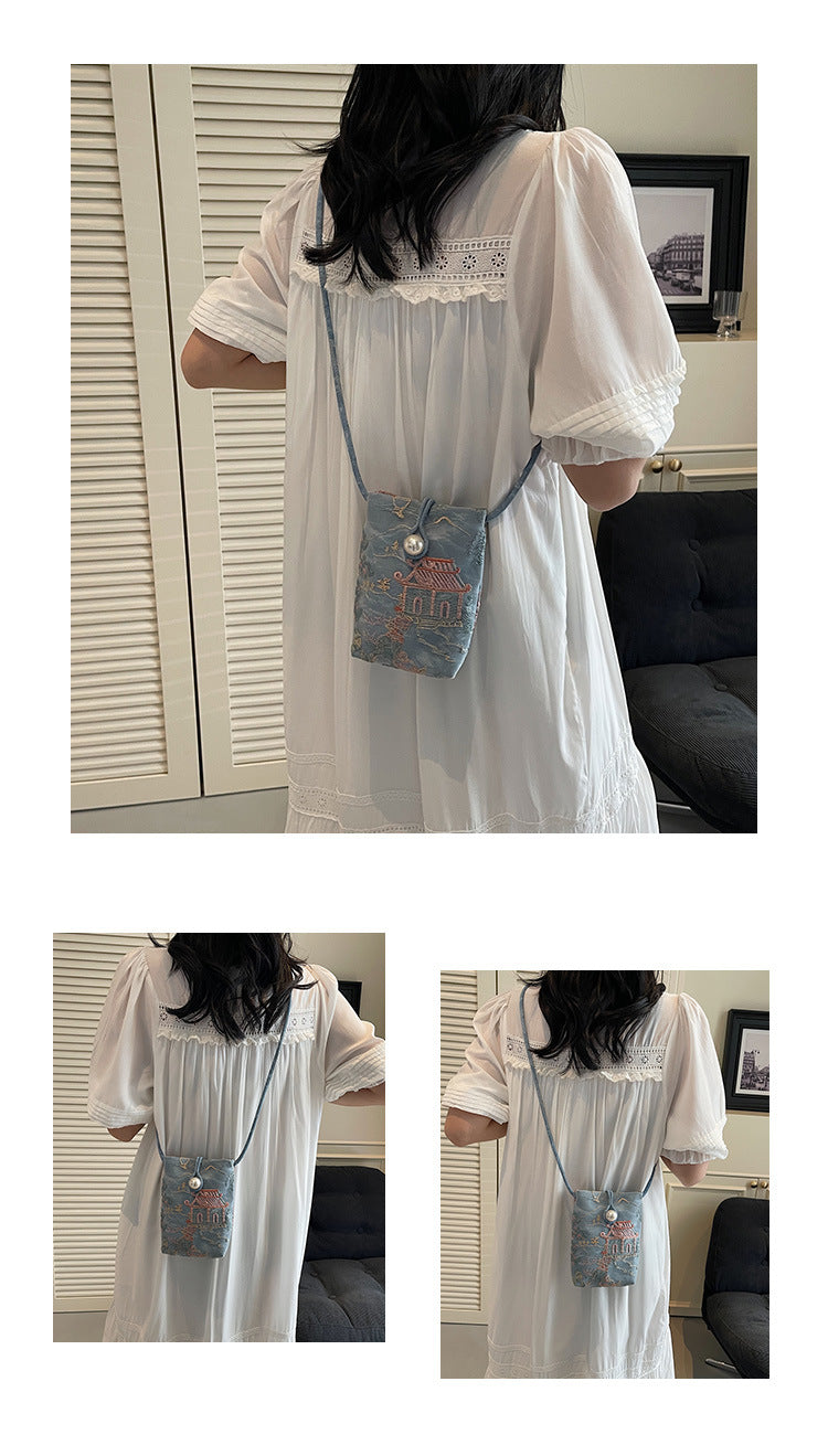New Chinese Style Embroidered Phone Bag, Fashionable Versatile Casual Shoulder Crossbody Bag
