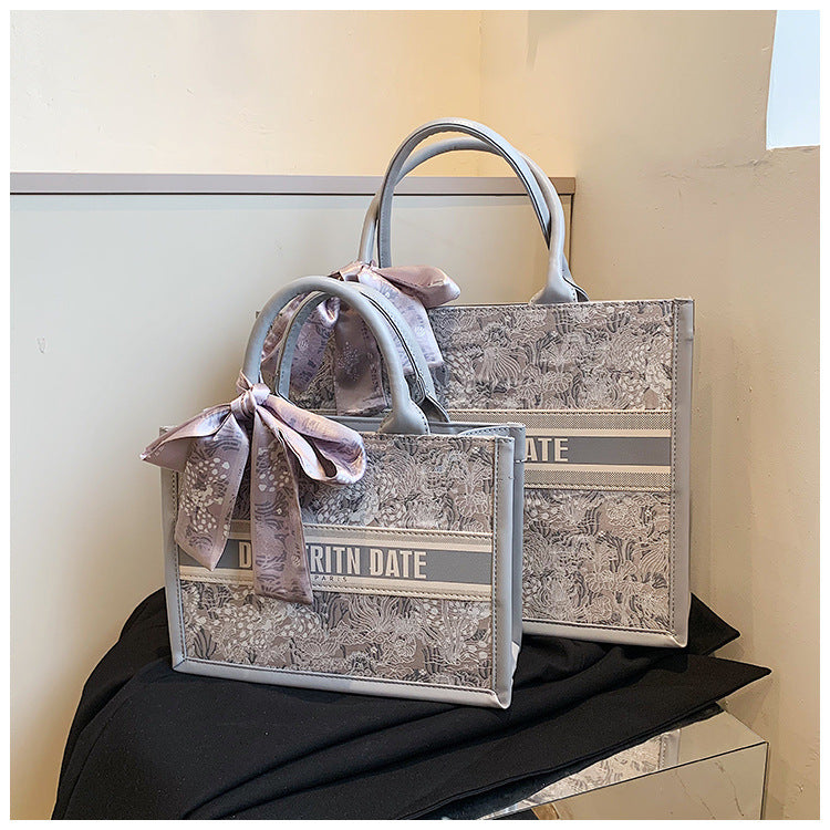 Large Capacity Embroidered Tote Bag Advanced Texture Niche Commuter Hand-Carrying Bag Shoulder Messenger Bag Casual Big Bag