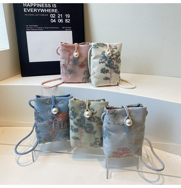 New Chinese Style Embroidered Phone Bag, Fashionable Versatile Casual Shoulder Crossbody Bag