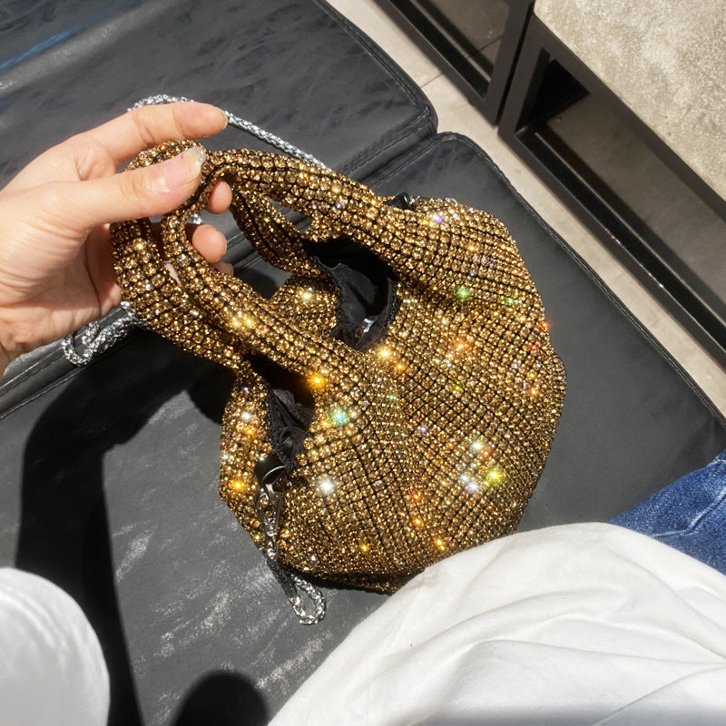 Rhinestone bag portable bucket bag single shoulder crossbody chain bag handbag
