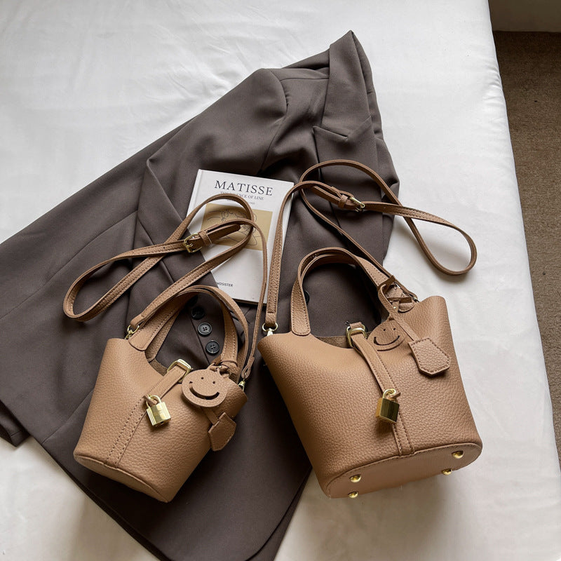 High-end Lychee Pattern Handheld Bucket Bag Fashionable Versatile Shoulder Bag Stylish Casual Crossbody Bag