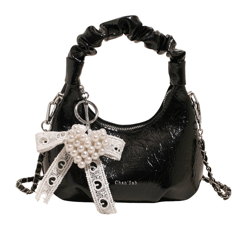 High-end Pleated Handbag Small Square Bag Versatile Stylish Chain Commuter Shoulder Crossbody Bag