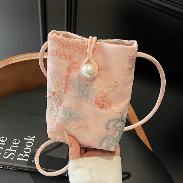 New Chinese Style Embroidered Phone Bag, Fashionable Versatile Casual Shoulder Crossbody Bag