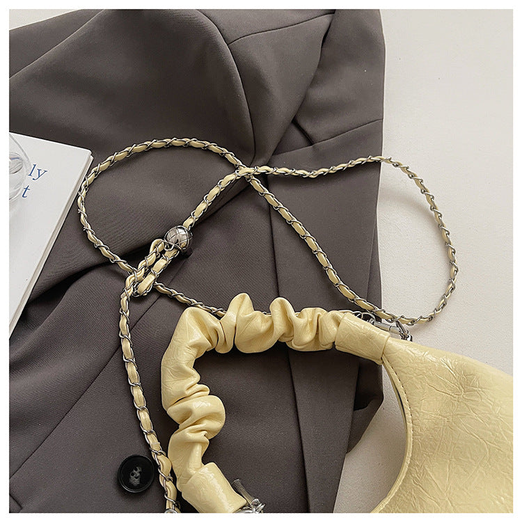 High-end Pleated Handbag Small Square Bag Versatile Stylish Chain Commuter Shoulder Crossbody Bag