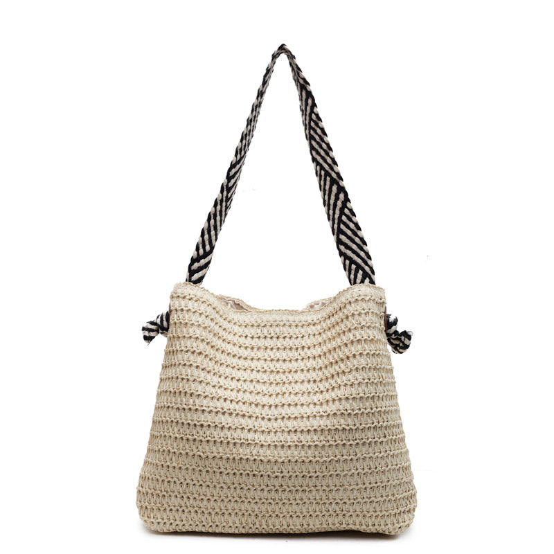 New Trendy Woven Shoulder Tote Bag Beach Vacation Beach Bag