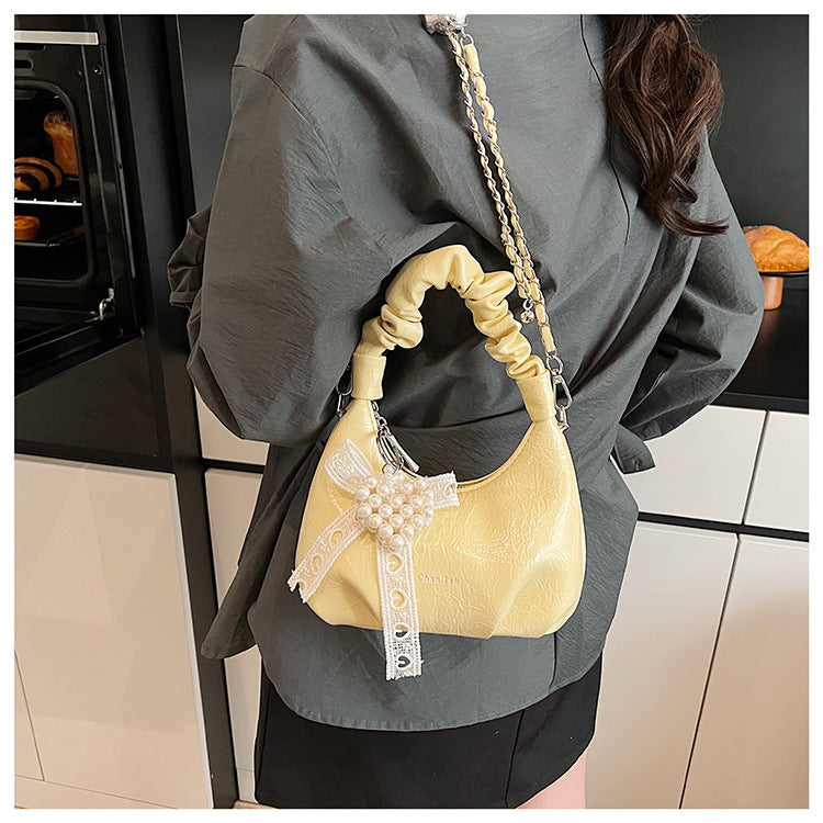 High-end Pleated Handbag Small Square Bag Versatile Stylish Chain Commuter Shoulder Crossbody Bag