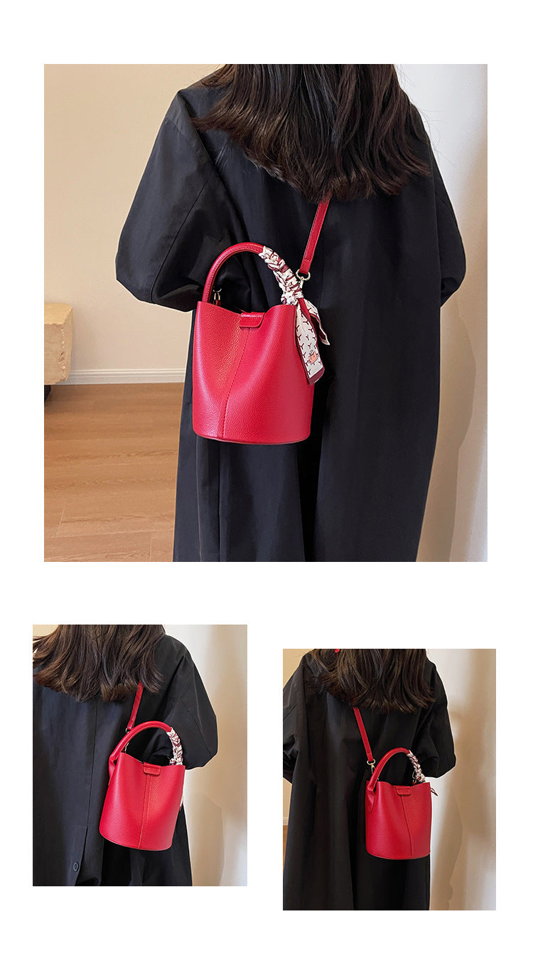 High-Quality Texture Solid Color Basket Bag Trendy Fashion Handbag Crossbody Bag