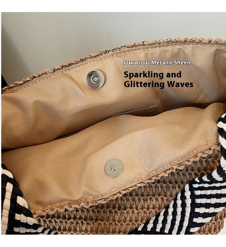 New Trendy Woven Shoulder Tote Bag Beach Vacation Beach Bag
