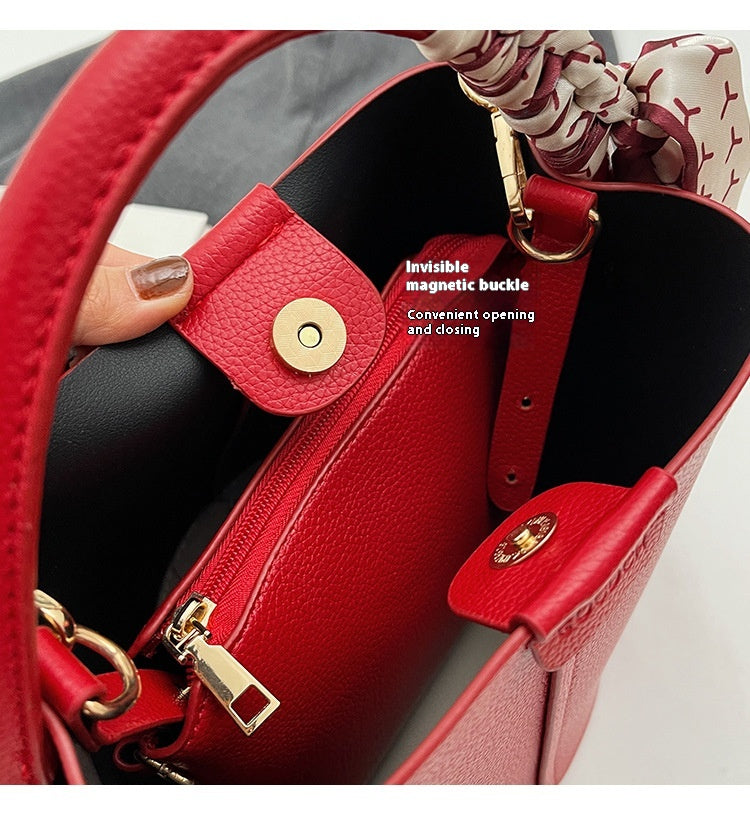 High-Quality Texture Solid Color Basket Bag Trendy Fashion Handbag Crossbody Bag
