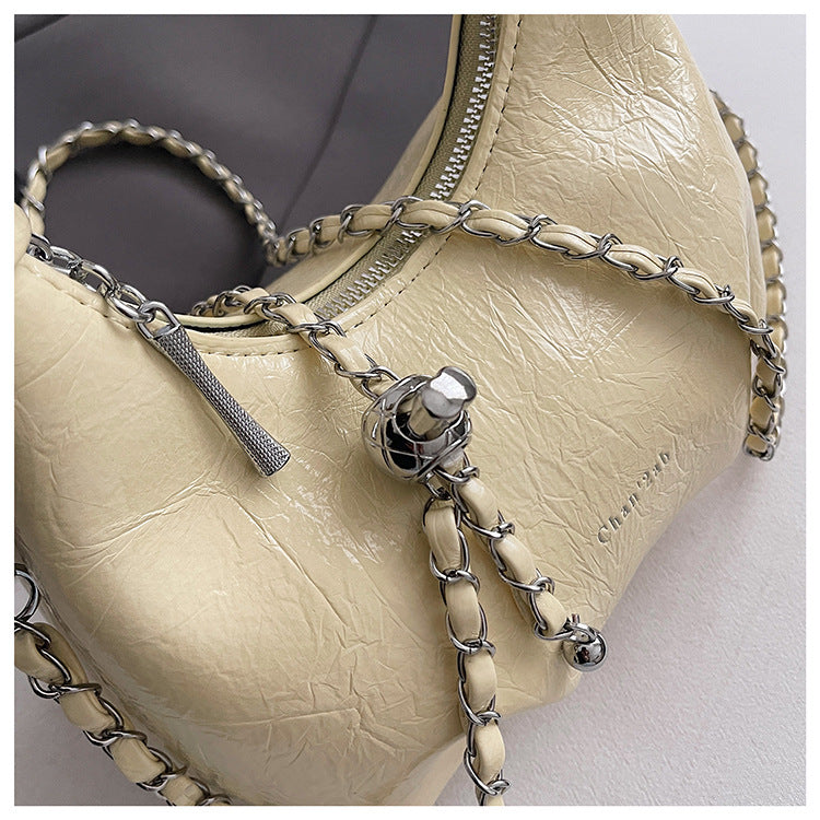 High-end Pleated Handbag Small Square Bag Versatile Stylish Chain Commuter Shoulder Crossbody Bag