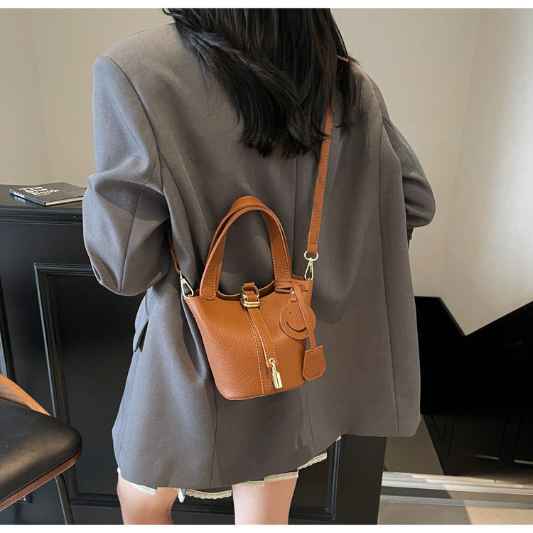 High-end Lychee Pattern Handheld Bucket Bag Fashionable Versatile Shoulder Bag Stylish Casual Crossbody Bag
